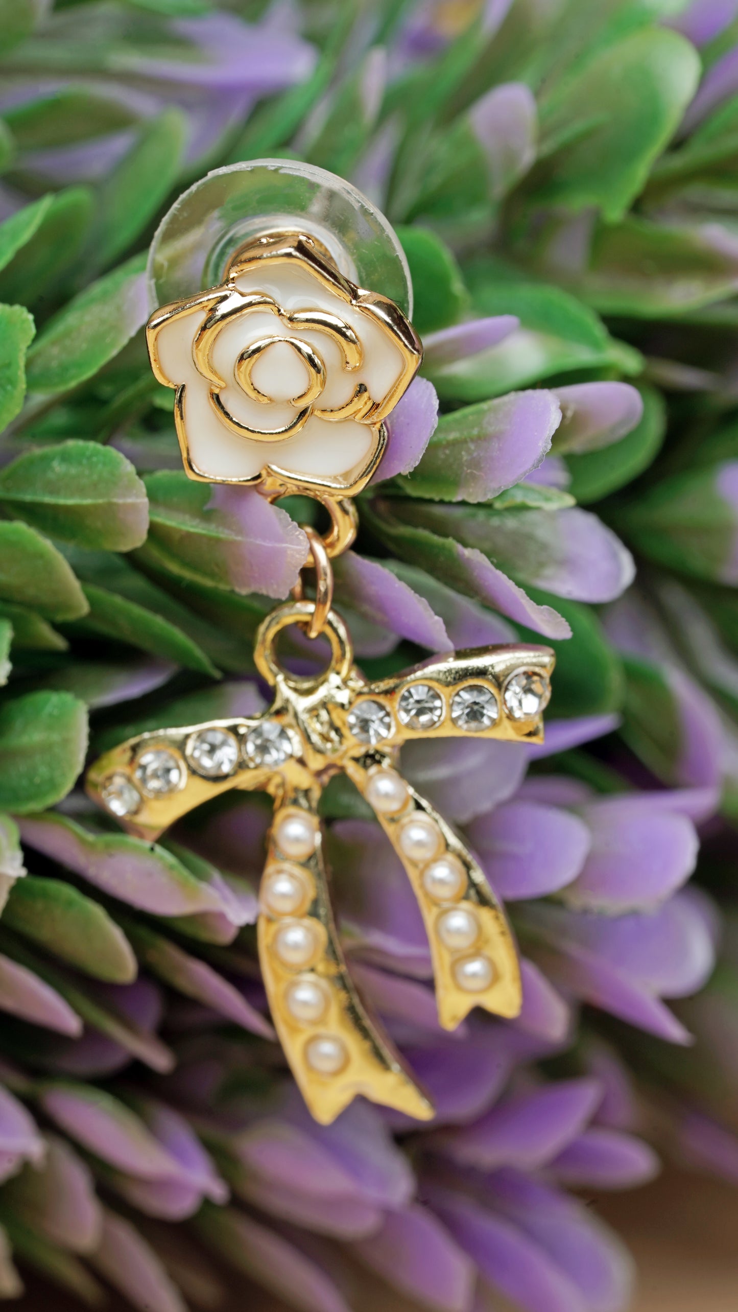 Rose Bow Pearl Drop Stud