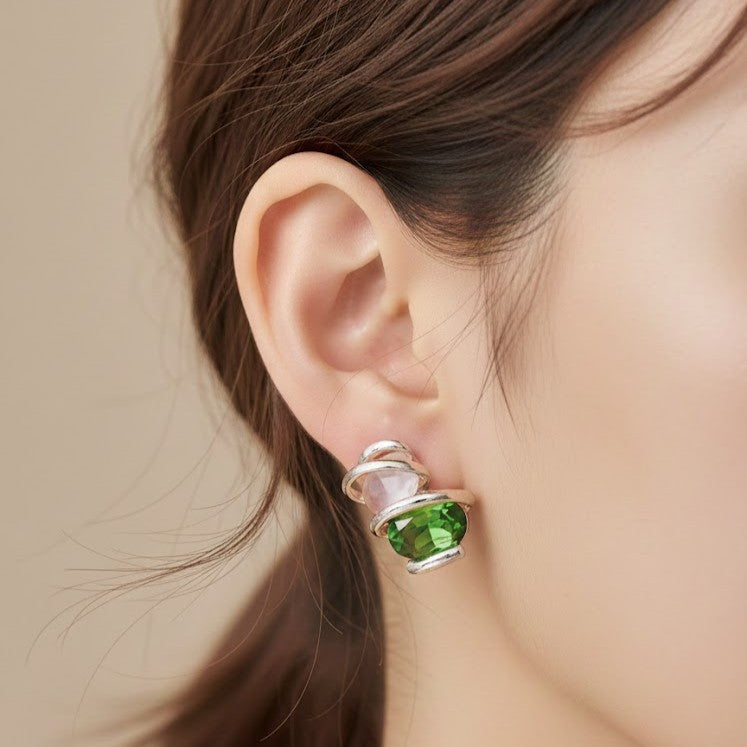 Green Aura Pearl Studs