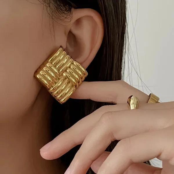 Golden Weave Statement Studs