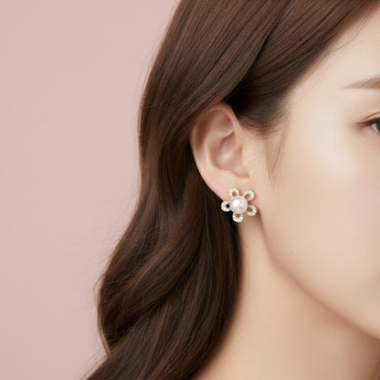 Pearl Blossom Halo Studs