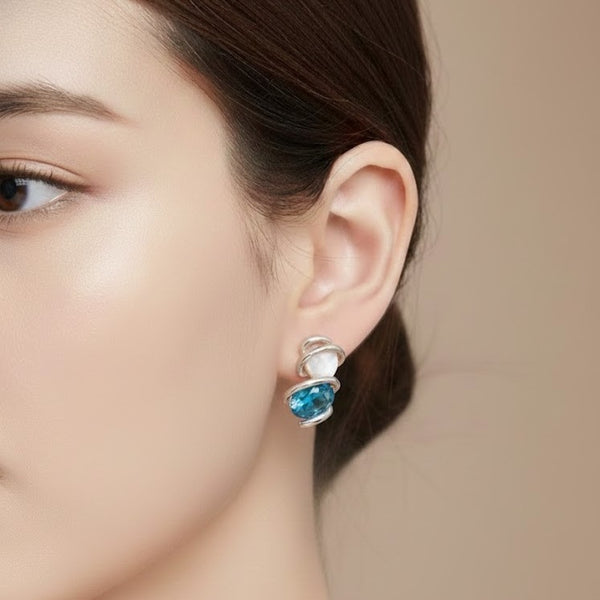 Azure Pearl Twist Studs