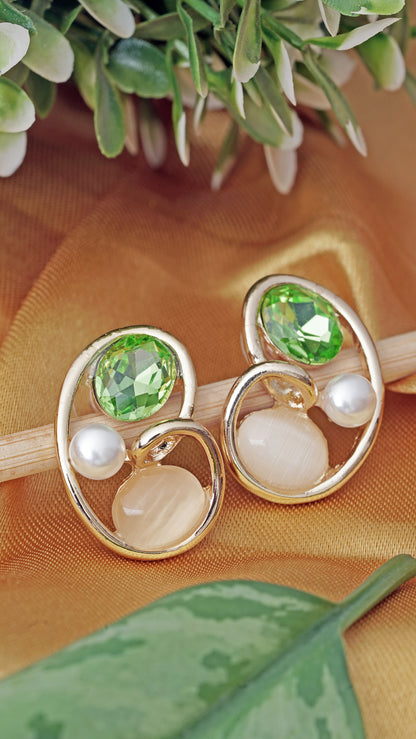 Emerald Bloom Pearl Studs