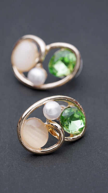 Emerald Bloom Pearl Studs
