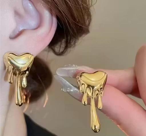 Golden Drip Heart Studs