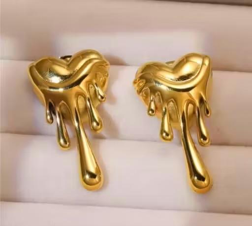 Golden Drip Heart Studs