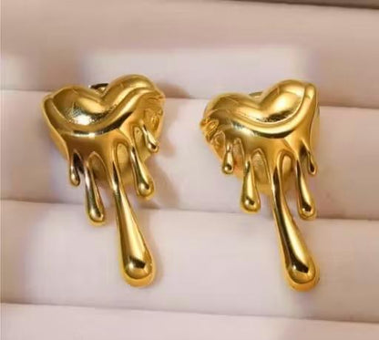 Golden Drip Heart Studs