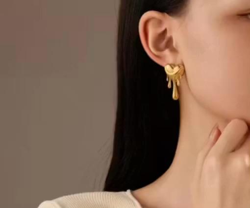 Golden Drip Heart Studs