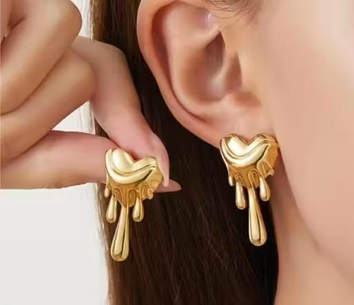 Golden Drip Heart Studs