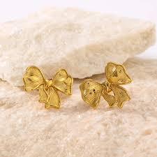 Golden Ribbon Bow Studs