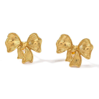 Golden Ribbon Bow Studs
