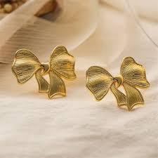 Golden Ribbon Bow Studs
