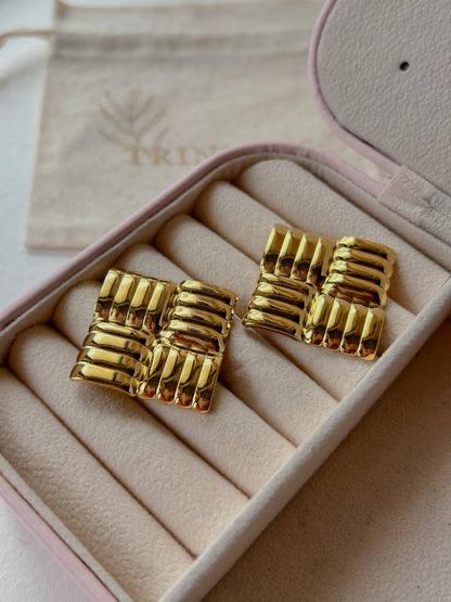 Golden Weave Statement Studs
